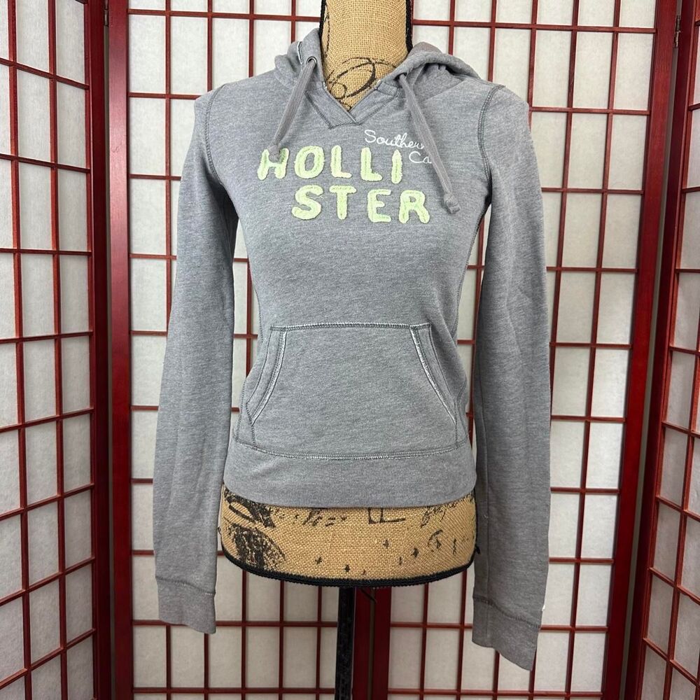 Y2K Hollister Grey Logo Casual Preppy Pull Over Hoodie XS